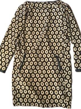 Zara Black Dress with Gold and Cream Hexagon Print